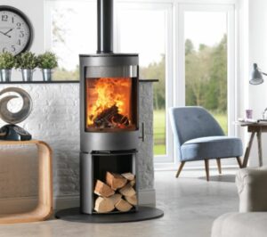 PVR Cylinder stove on log stores