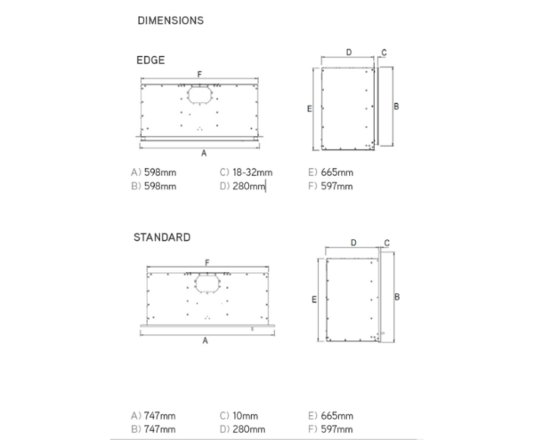 Ravel 600 HIW Gas Fire Dimensions