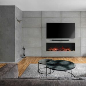 fireplace on grey modern wall