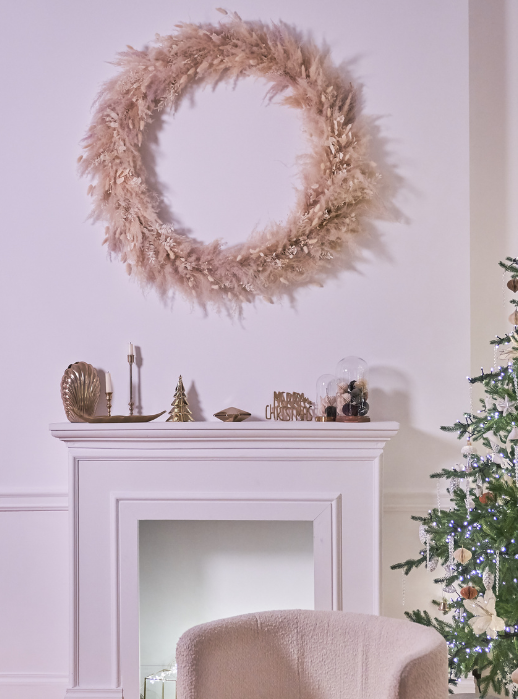 Wreath above fireplace