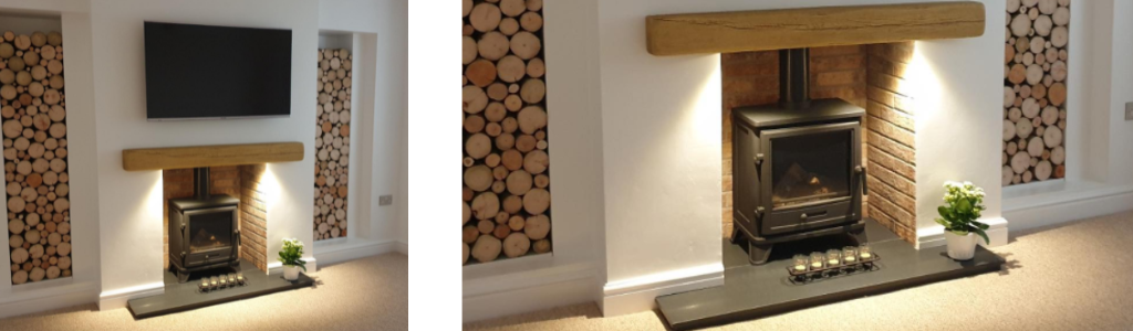 media wall with log burner